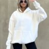 Oversized witte sweatshirt (hoodie) met rits witte hoodie
