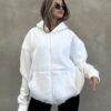 Oversized witte sweatshirt (hoodie) met rits witte hoodie