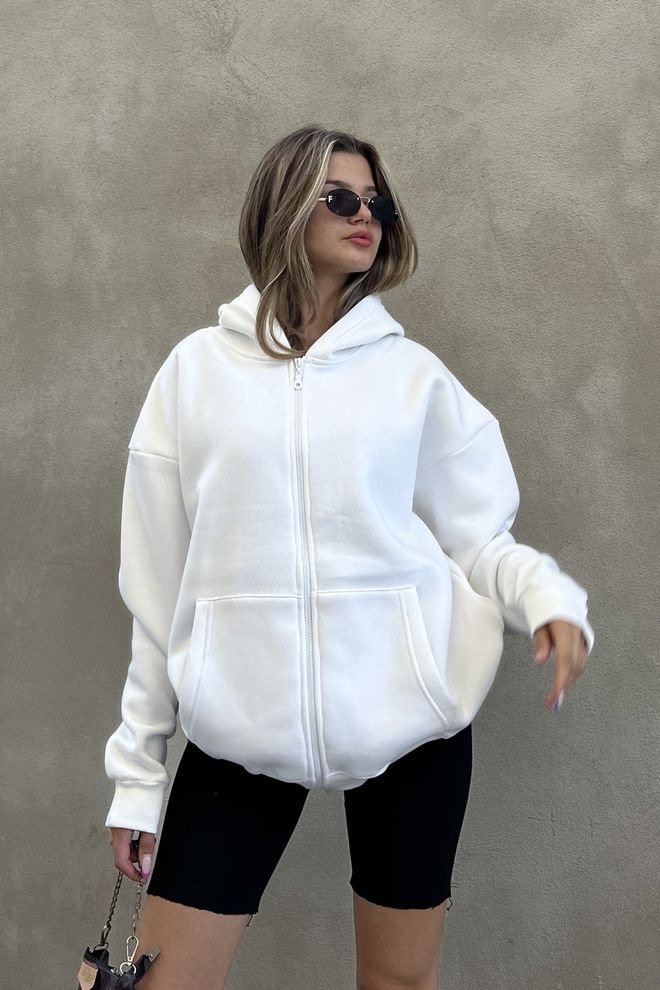 Oversized witte sweatshirt (hoodie) met rits witte hoodie