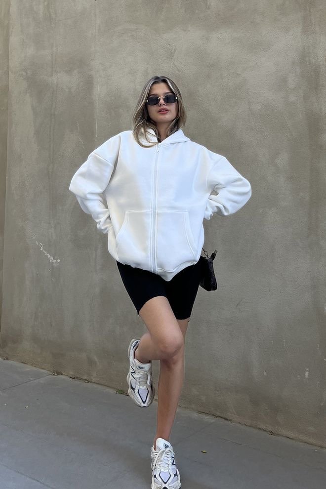 Oversized witte sweatshirt (hoodie) met rits witte hoodie